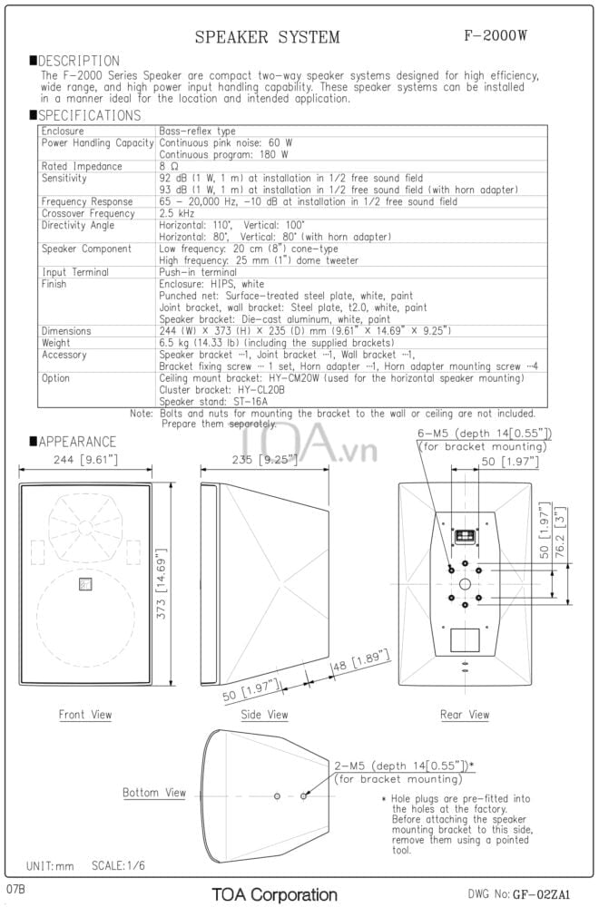 Loa hộp treo tường 60W TOA F-2000W chất lượng tốt | Âm thanh TOA