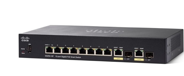Commutateur Réseau Cisco SG250-10P - 8 Ports Gigabit PoE + 2 SFP, Gestion Facile, Idéal PME